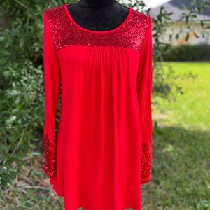 BEAUTIFUL FLOWY RED SEQUIN BLOUSE/LADIES TOP